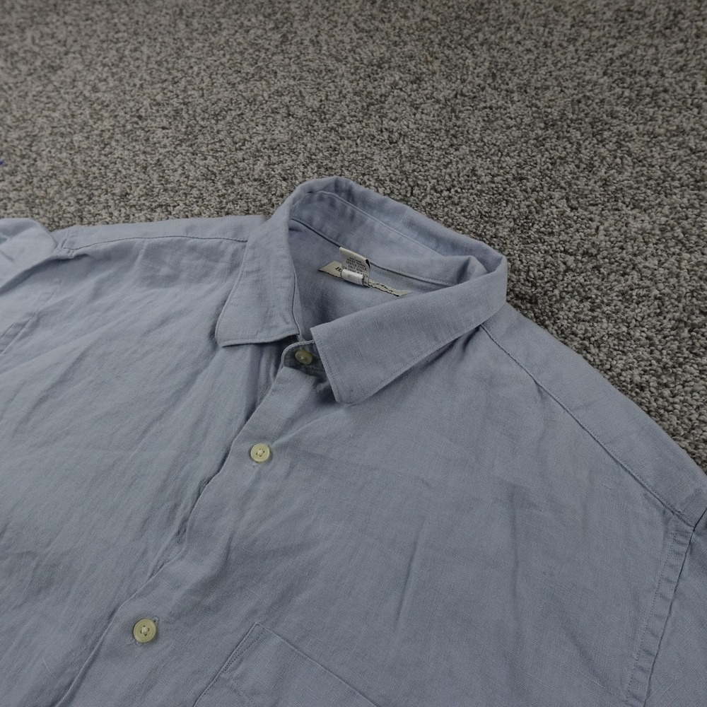 Banana Republic Shirt Mens XL Blue Linen Chambray Short Sleeve Button Up Casual